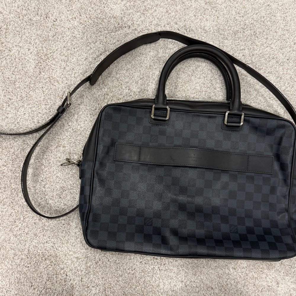 Louis Vuitton Navy Checkered Briefcase/laptop Bag